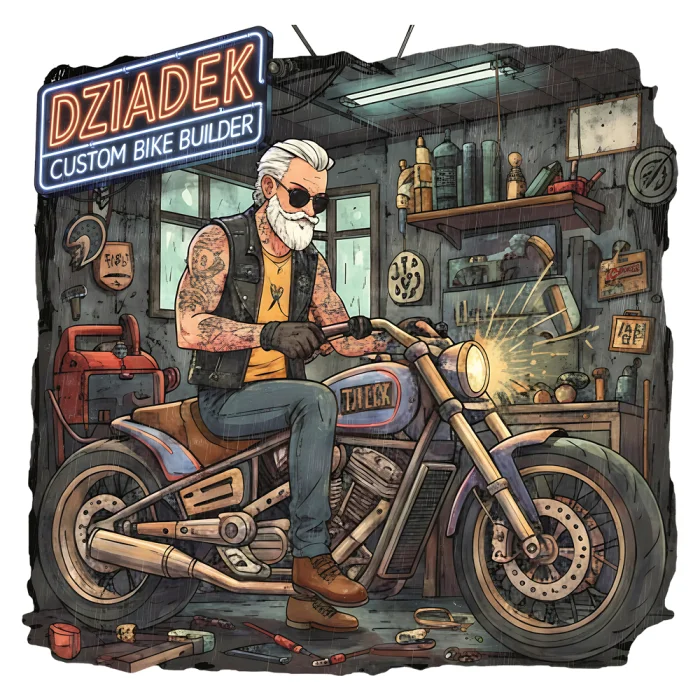 T-shirt z nadrukiem Dziadek Motocyklista