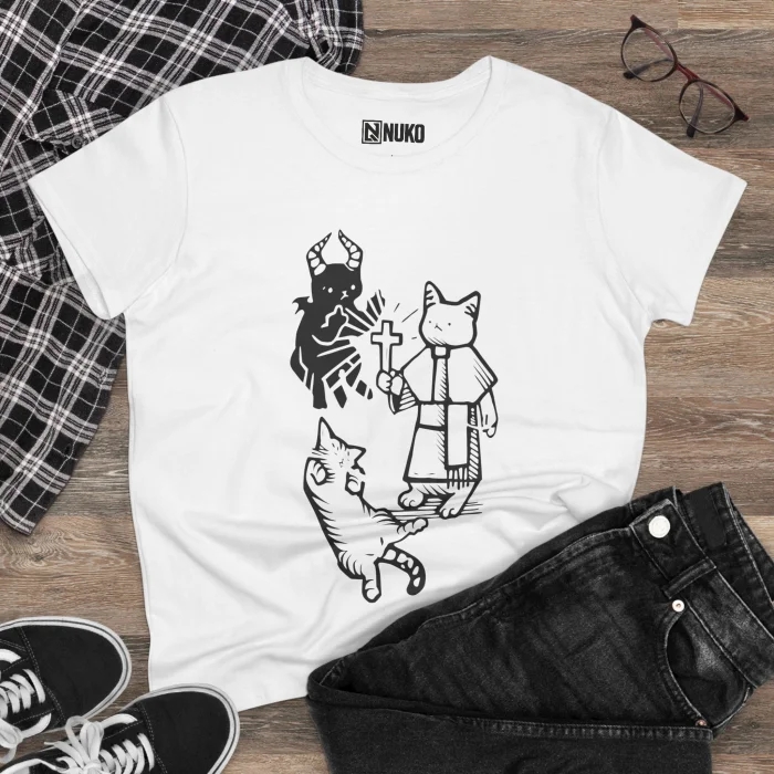T-shirt Damski z nadrukiem Devil Cat