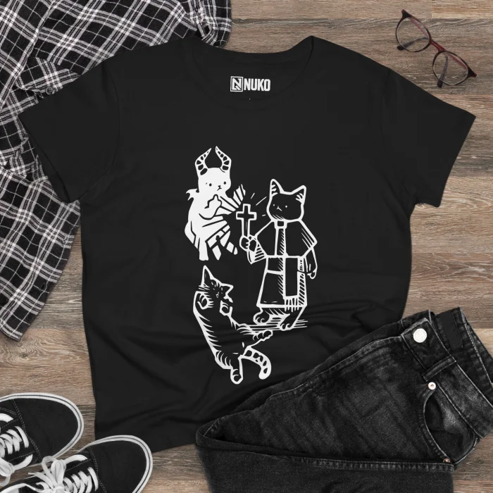 T-shirt Damski z nadrukiem Devil Cat