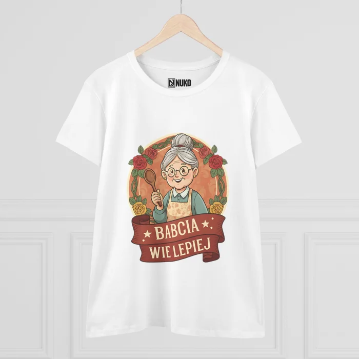 T-shirt Damski z nadrukiem Babcia Wie Lepiej