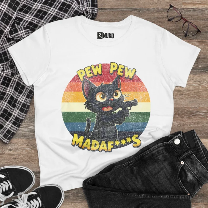 T-shirt Damski z nadrukiem Pew Pew Madaf***s