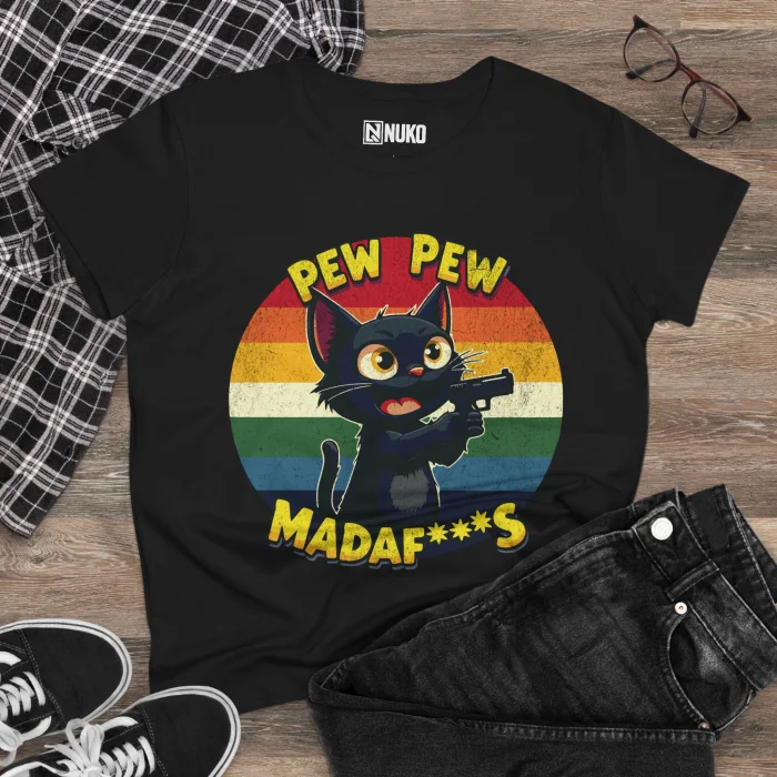 T-shirt Damski z nadrukiem Pew Pew Madaf***s
